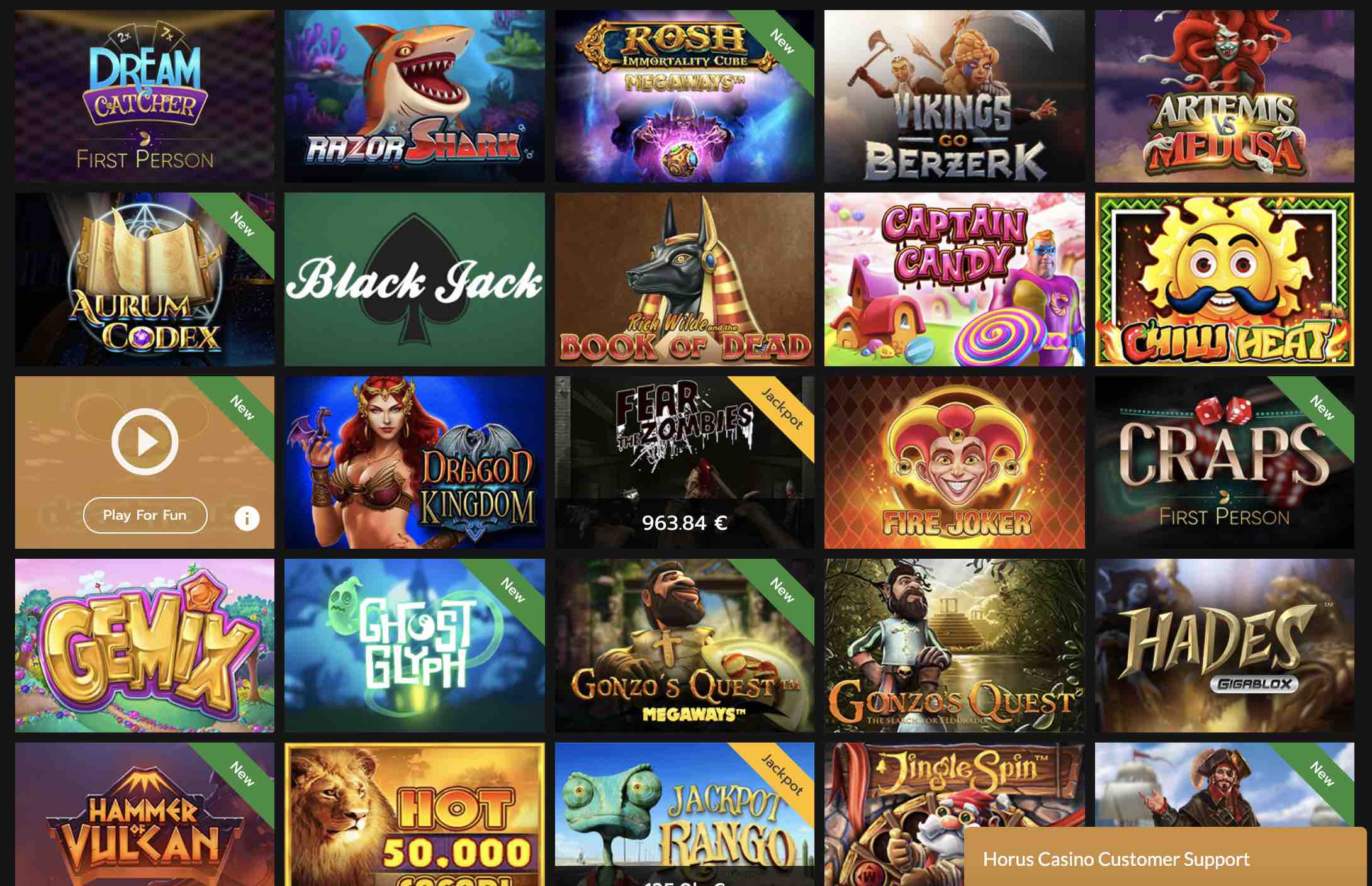 Casino Games at Horus Casino