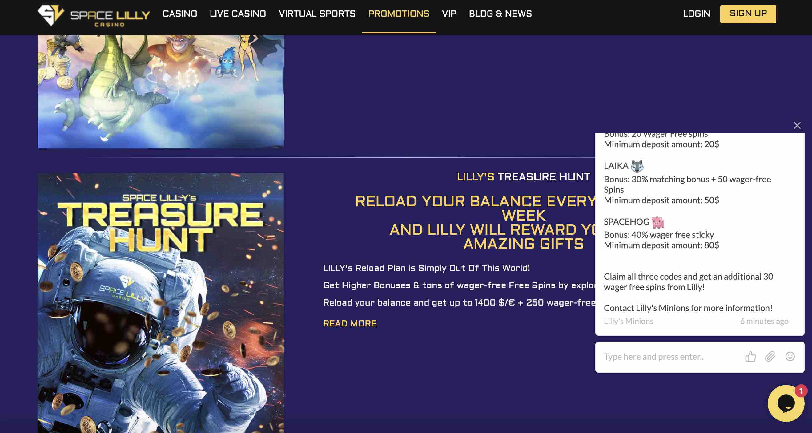 Casino Promotions at Space Lilly Casino