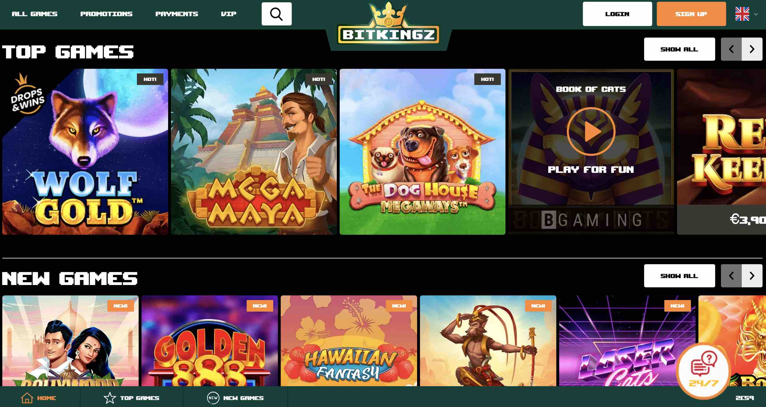 Slots and Table Games at BitKingz Casino