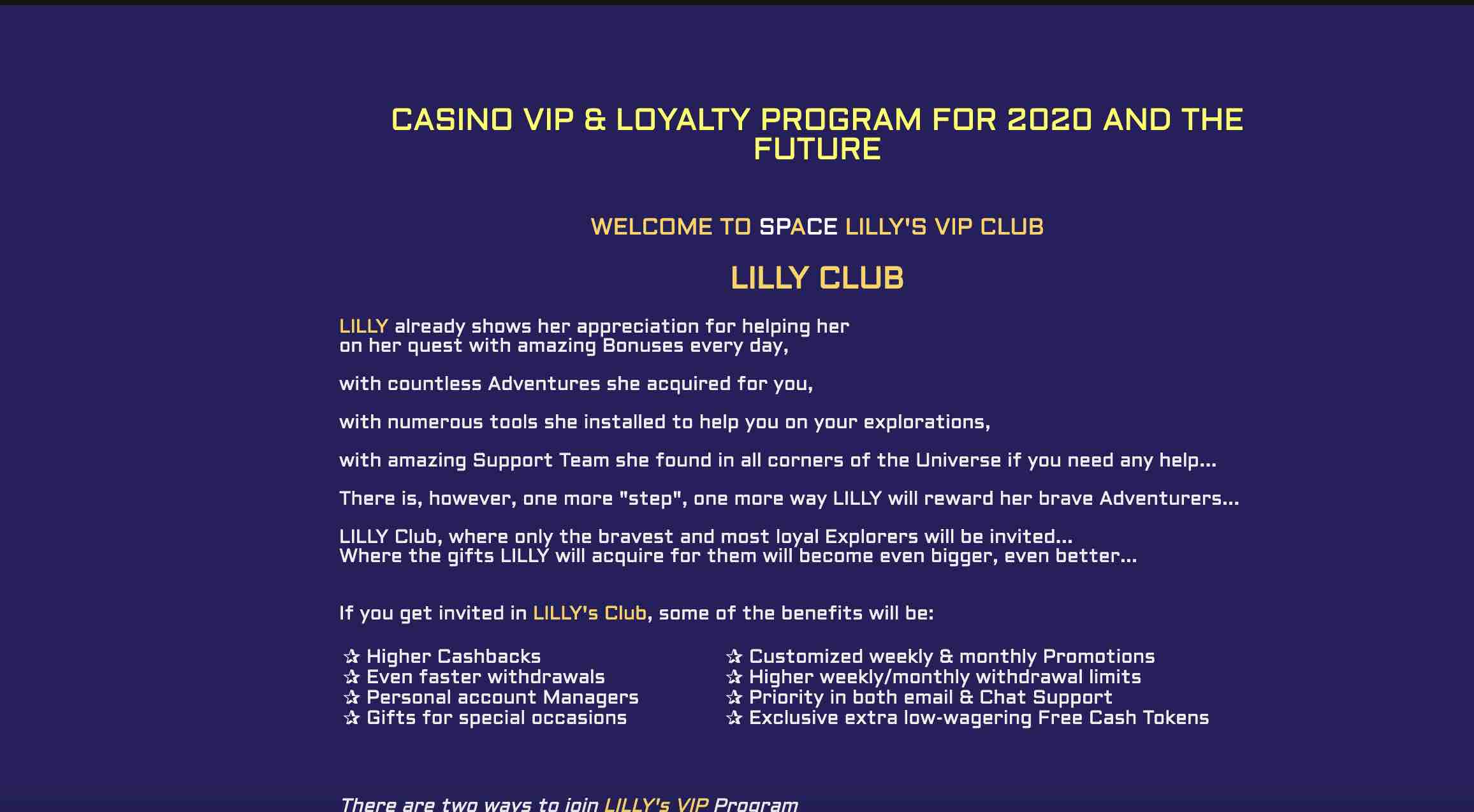Space Lilly Casino VIP Club