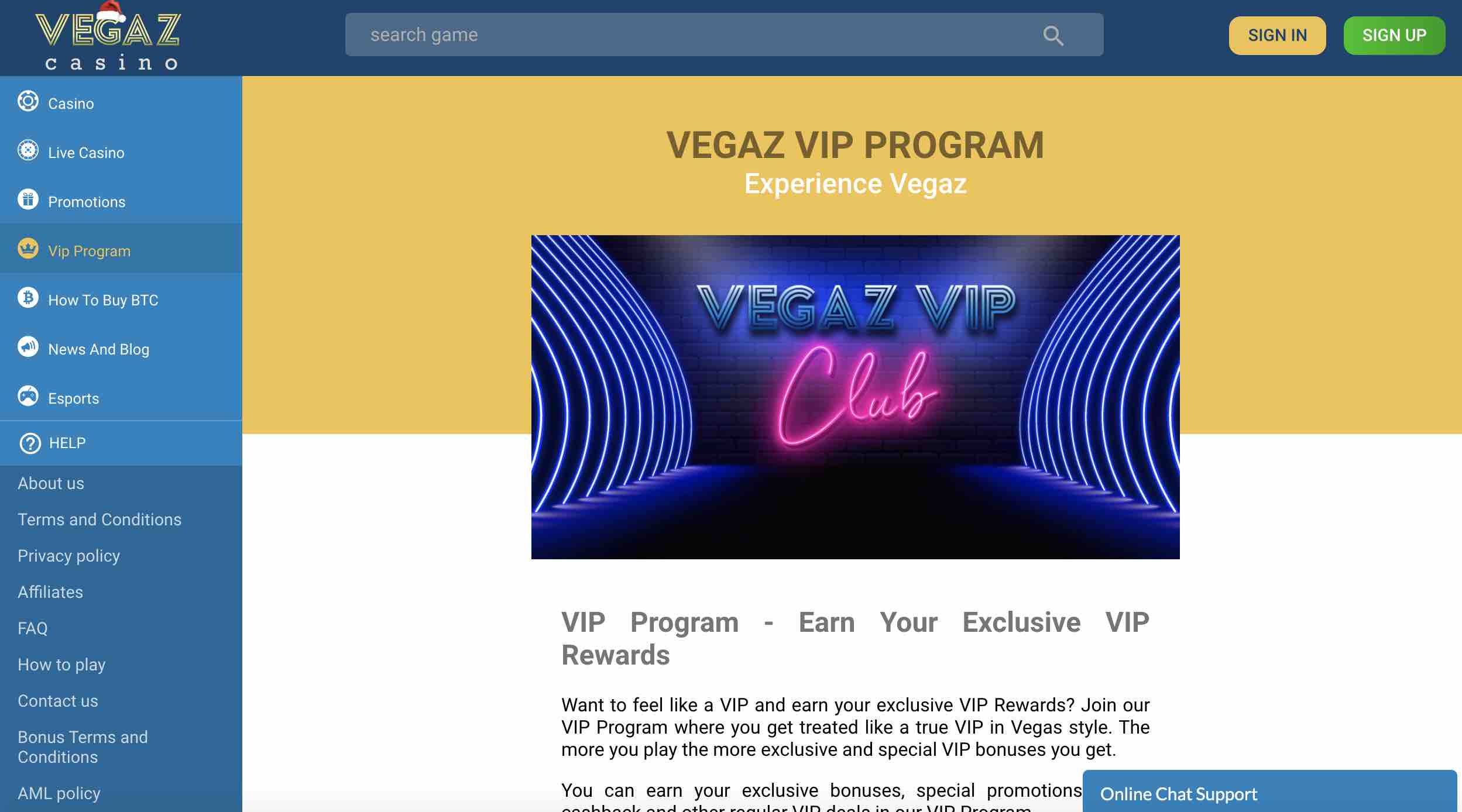 Vegaz Casino VIP Program