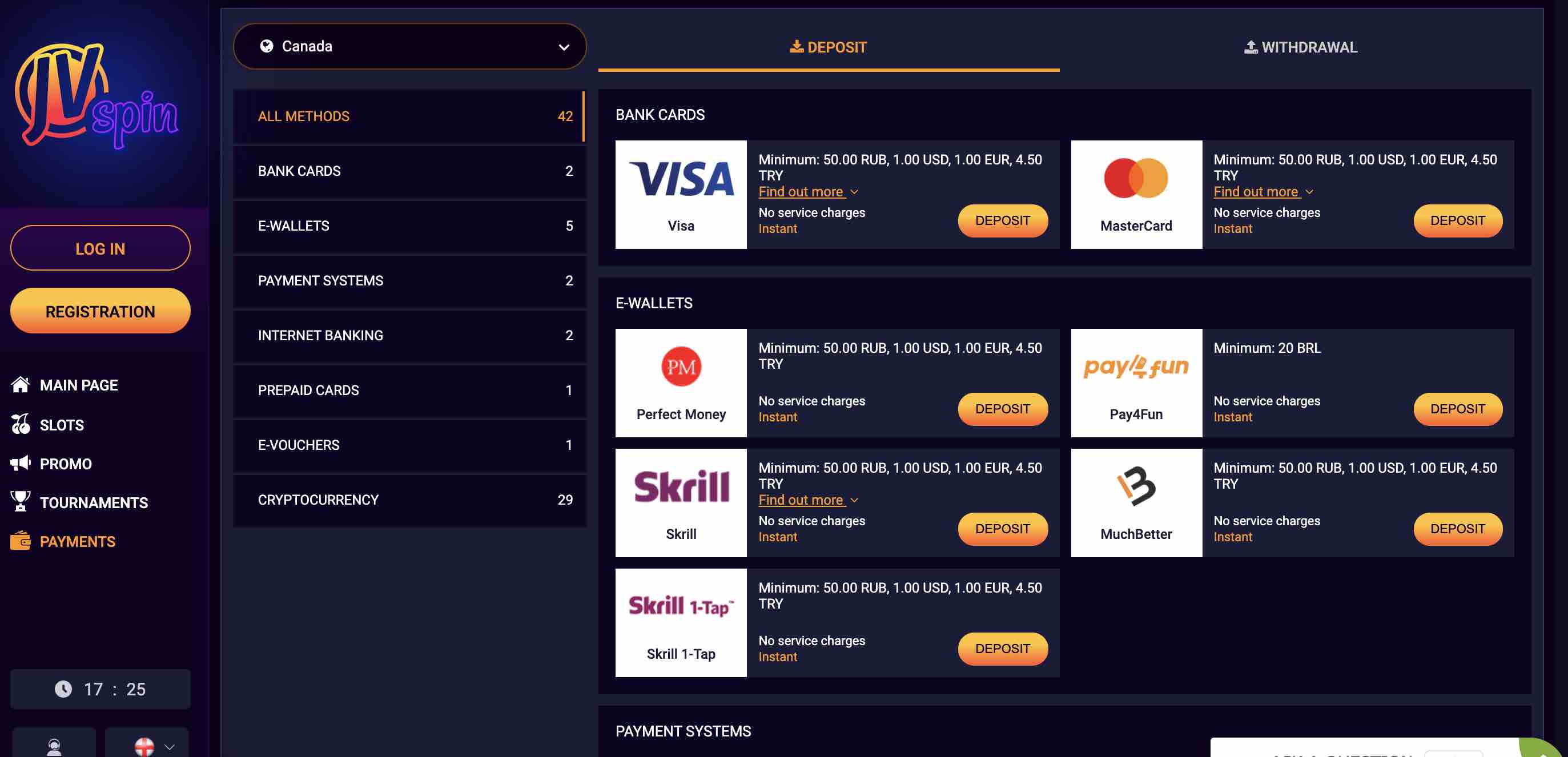 JV Spin Payment Options