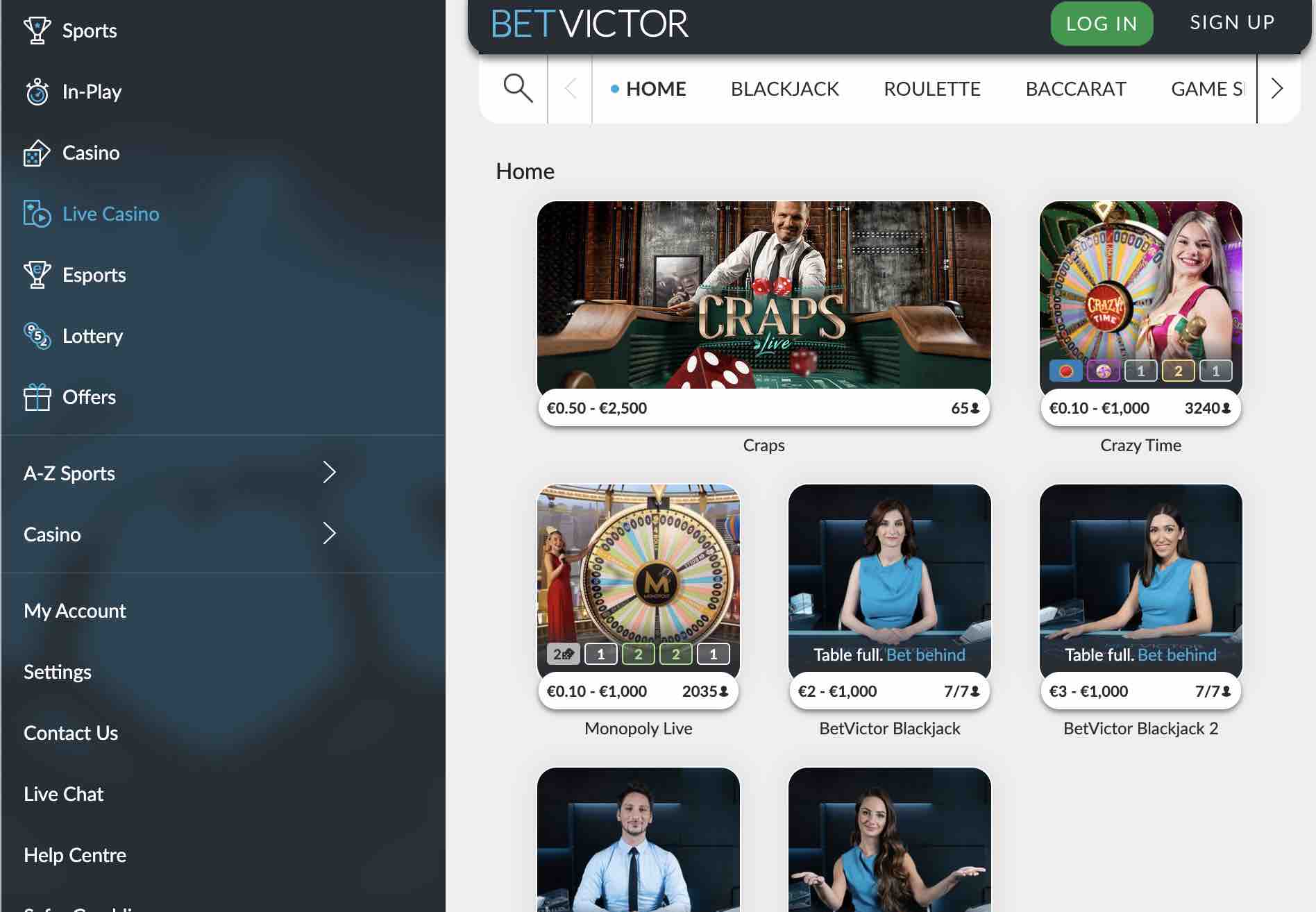 BetVictor Live Casino