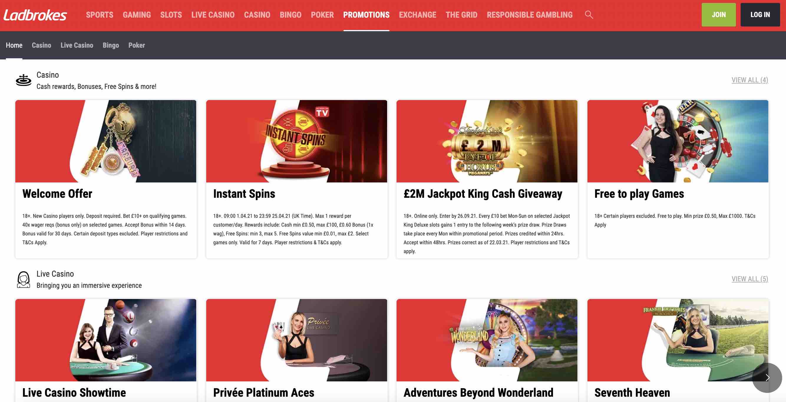 Bonuses at Ladbrokes Casino