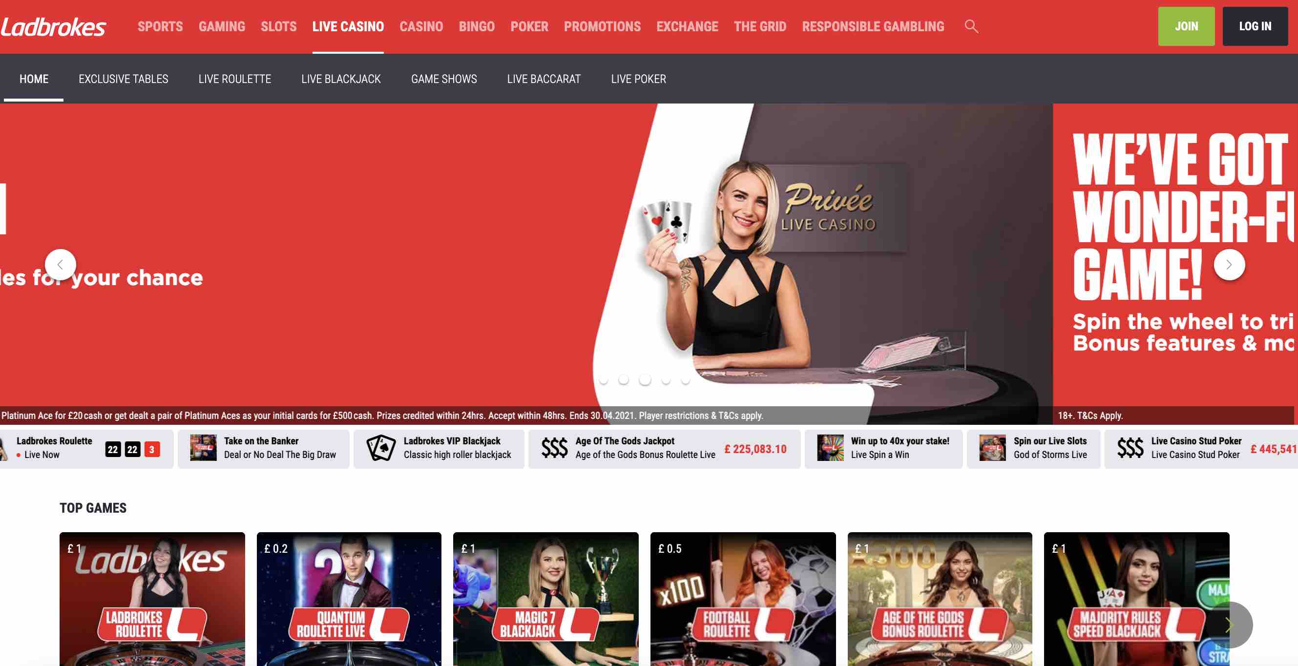 Live Casino Games at Ladbrokes Casino