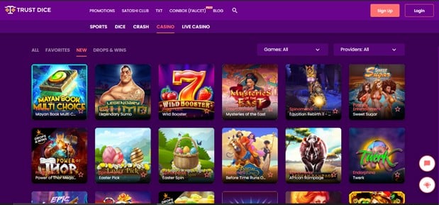 trust dice casino games selection