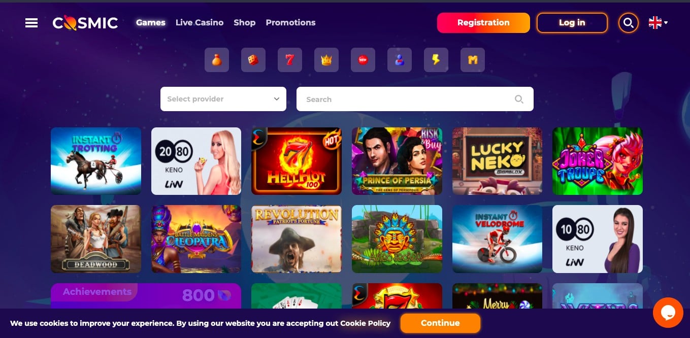 Cosmic Spins Casino gamepage