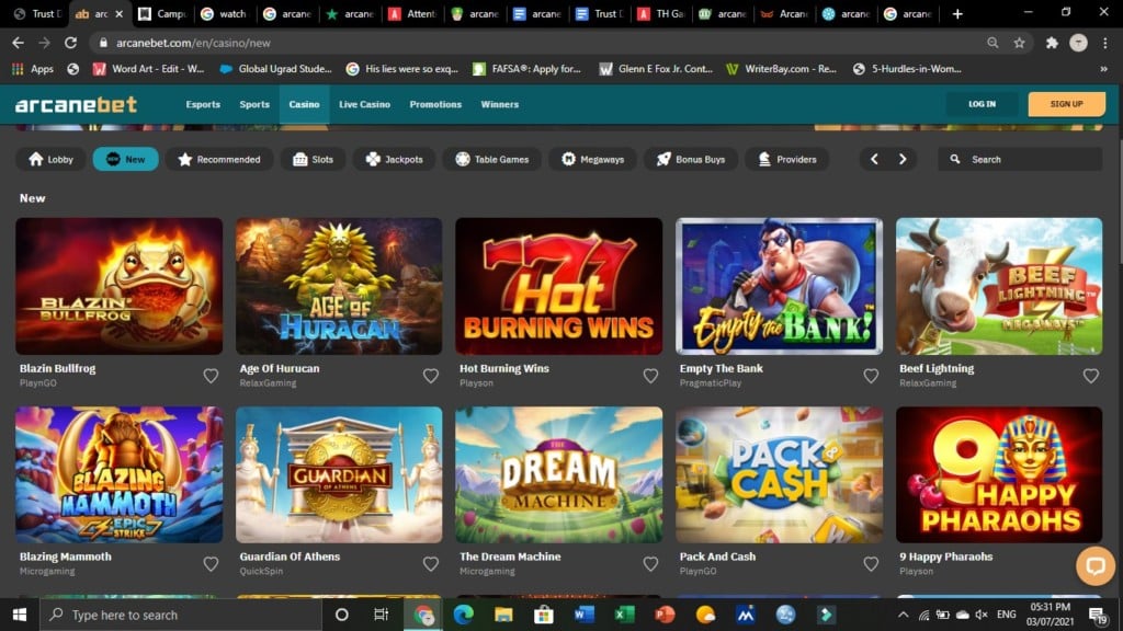 arcanebet casino games selection